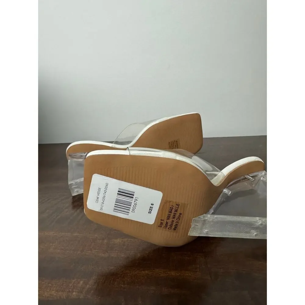 Fashion to Figure X Gabrielle Union Clear & White Wedge Heel Mules Size 6 NIB - Picture 8 of 13